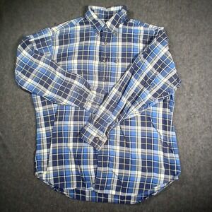 Brooks Brothers Button Down Shirt Mens Large Blue Plaid 346 Regular Fit Cotton